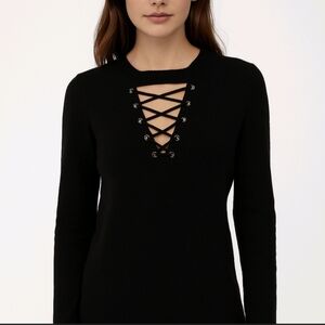 Philanthropy Sweater Black Wool Cashmere Criss Cross Neck Long Sleeve Size XS